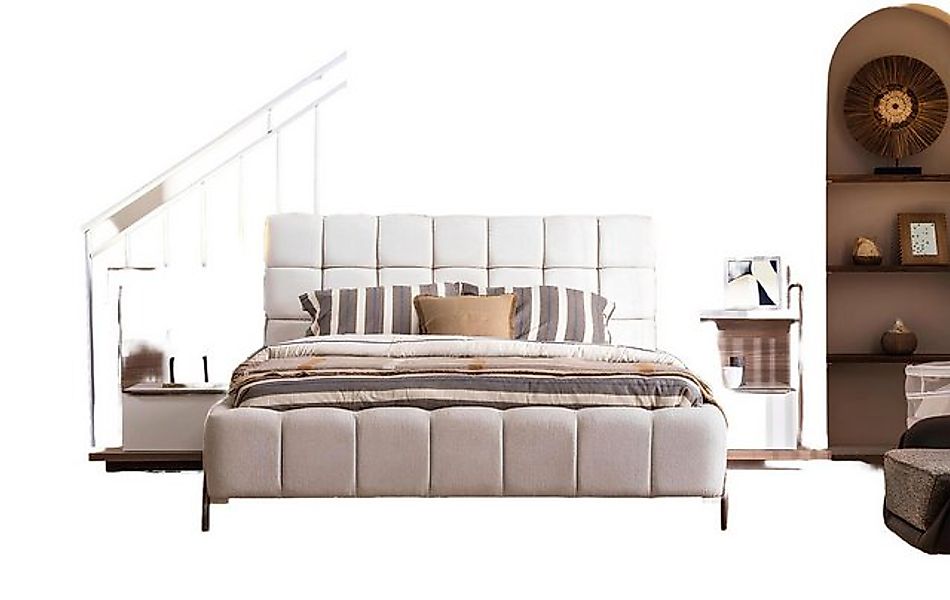 JVmoebel Bett Modernes Weißes Doppelbett Stilvolle Schlafzimmermöbel Polste günstig online kaufen