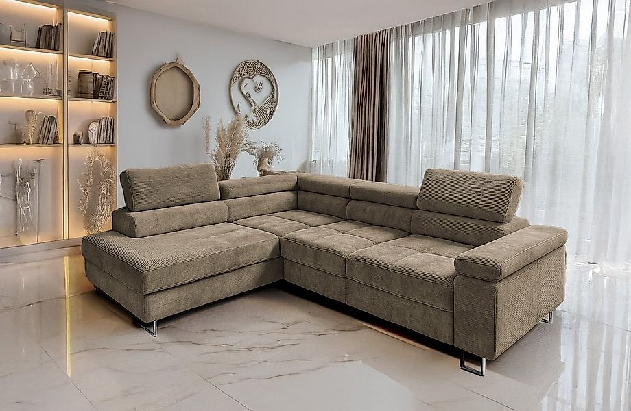 Goldstoff Ecksofa mit Schlaffunktion, Cord Couch für Wohnzimmer - Cord Ecks günstig online kaufen