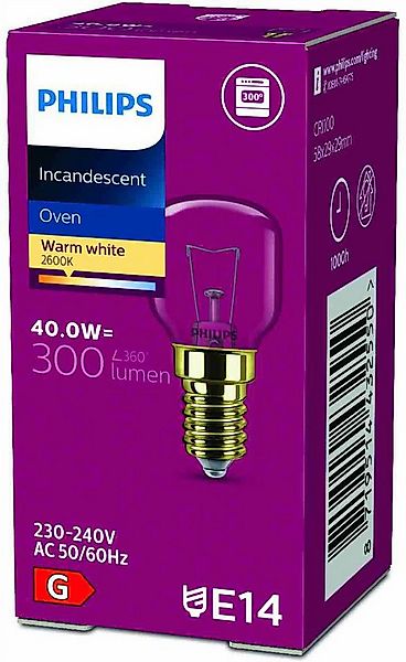 Philips Spezialleuchtmittel Philips Backofenlampe E14 40W Tropfenform 30mm, günstig online kaufen