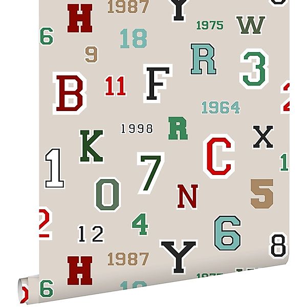 ESTAhome Tapete Zahlen und Buchstaben Beige 53 cm x 10.05 m günstig online kaufen