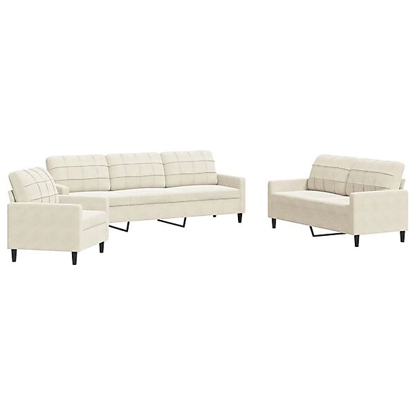 vidaXL 3-Tlg Sofagarnitur mit Kissen Creme Samt 3278439 günstig online kaufen