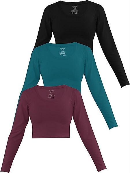 Janice Langarmshirt 3 x Damen crop Langarmshirt Nerja Kurzer Pullover aus B günstig online kaufen