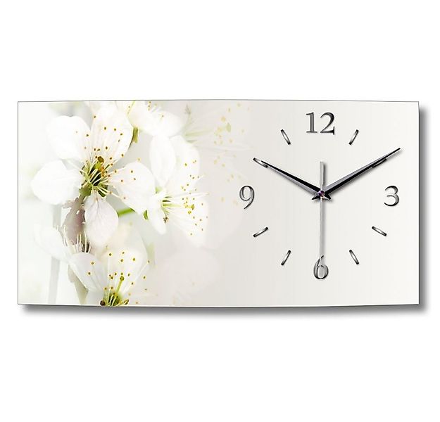 Kreative Feder Funkwanduhr 3D Design-Wanduhr "Weiße Blüte" aus gebürstetem günstig online kaufen