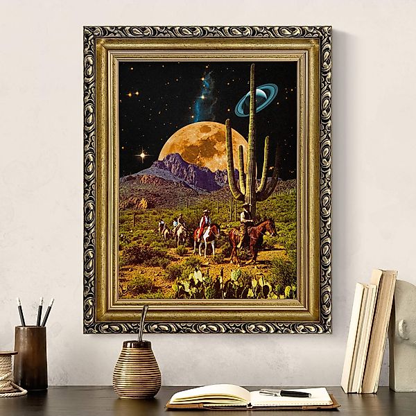 Gerahmtes Leinwandbild Retro Collage - Weltraum Cowboys günstig online kaufen