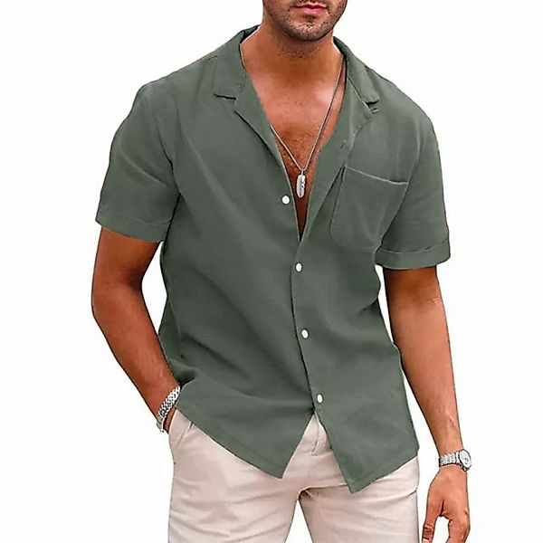 FIDDY Blusentop Hawaii Hemd Männer Hemd Herren Kurzarm Sommer Leinenhemd günstig online kaufen