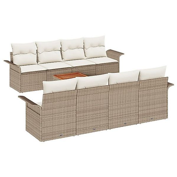vidaXL Loungesofa 9-tlg. Garten-Sofagarnitur mit Kissen Beige Poly Rattan, günstig online kaufen