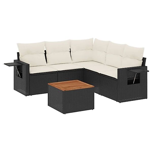 vidaXL 6-Tlg Garten-Sofagarnitur mit Kissen Schwarz Poly Rattan 3224558 günstig online kaufen