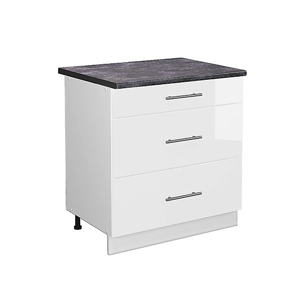 Vicco Küchenunterschrank Fame-Line Weiß Hochglanz/Weiß 80 cm mit 3 Schublad günstig online kaufen