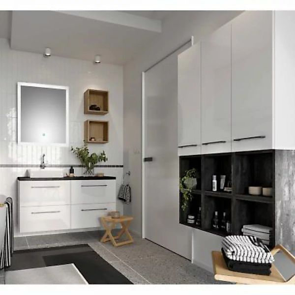 Lomadox Badmöbel Set in weiß Hochglanz mit LED Spiegel, Beton Dunkel und Tr günstig online kaufen
