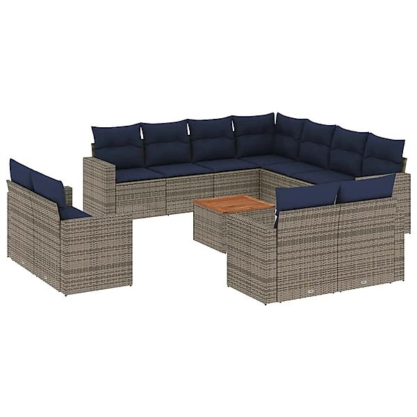 vidaXL 12-Tlg Garten-Sofagarnitur mit Kissen Grau Poly Rattan 3256719 günstig online kaufen
