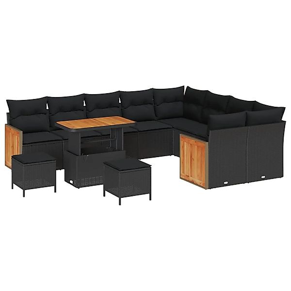 vidaXL Gartensofa-set mit Kissen 13-Tlg Schwarz Poly-Rattan 3365294 günstig online kaufen