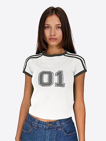 Imily Bela Print-Shirt Damen Sommer Cropped Kurzarm Y2k Kontraststreifen (P günstig online kaufen