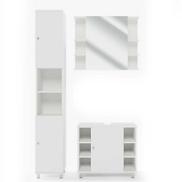 Vicco Badmöbel-Set Fynn Weiß 3 Teile mit Hochschrank günstig online kaufen