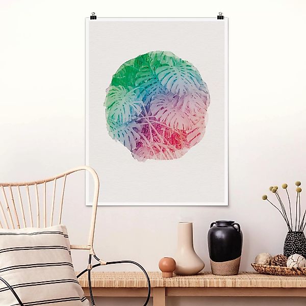 Poster - Hochformat Wasserfarben - Pink Monstera günstig online kaufen