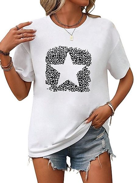 PYL Kurzarmbluse Damen Sommer Casual T-Shirt mit Stern Print Tee günstig online kaufen