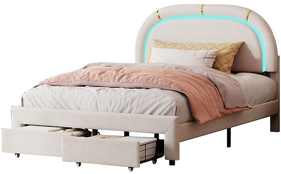 FUROKOY Polsterbett Polsterbett 140x200cm,Mädchenbett,Einzelbett mit LED Be günstig online kaufen