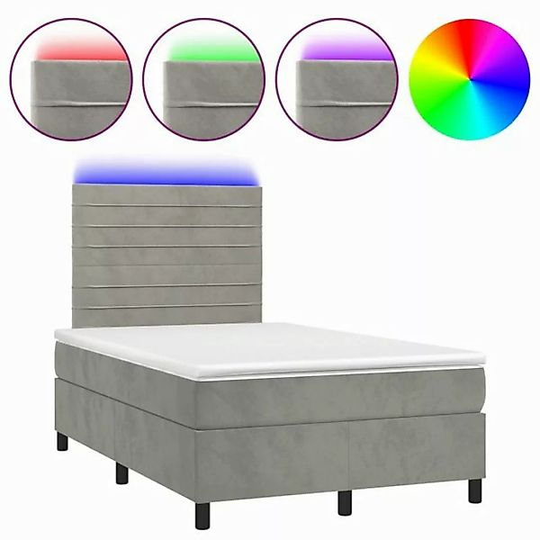 vidaXL Boxspringbett Boxspringbett mit Matratze LED Hellgrau 120x200 cm Sam günstig online kaufen