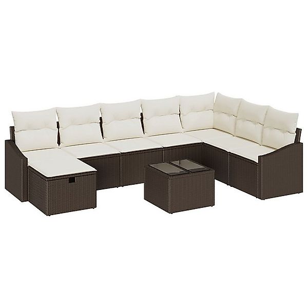 vidaXL Loungesofa 9-teiliges Garten-Sofa-Set mit Kissen aus braunem Poly-Ra günstig online kaufen