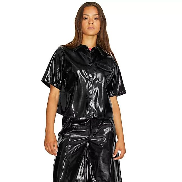 Jjxx Vida Faux Leather Kurzarm Hemd XS Black / Detail Shiny günstig online kaufen