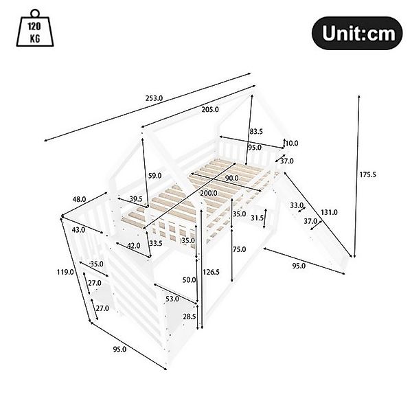 Ulife Etagenbett mit Stauraumtreppe und Rutsche, Hausbett, Kinderbett mit G günstig online kaufen