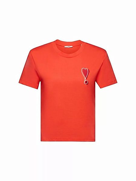 Esprit T-Shirt Baumwoll-T-Shirt mit gesticktem Herzmotiv (1-tlg) günstig online kaufen