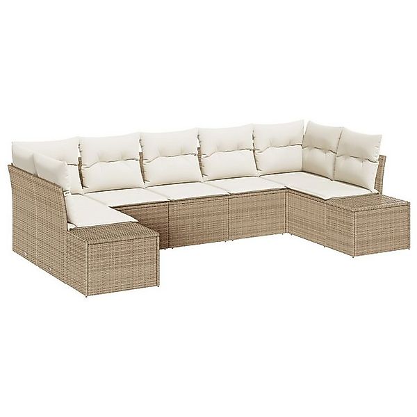 vidaXL Loungesofa 7-teiliges Garten Sofa Set mit Kissen Beige Poly Rattan, günstig online kaufen