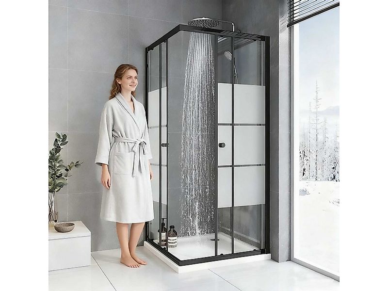 Boromal Eckdusche Duschkabine Duschabtrennung Schiebetür Schwarz Milchglas günstig online kaufen