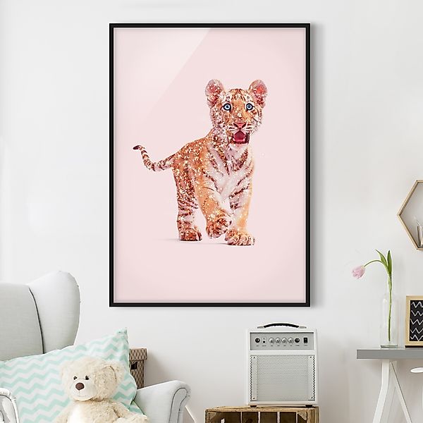 Bild mit Rahmen - Hochformat Tiger mit Glitzer günstig online kaufen