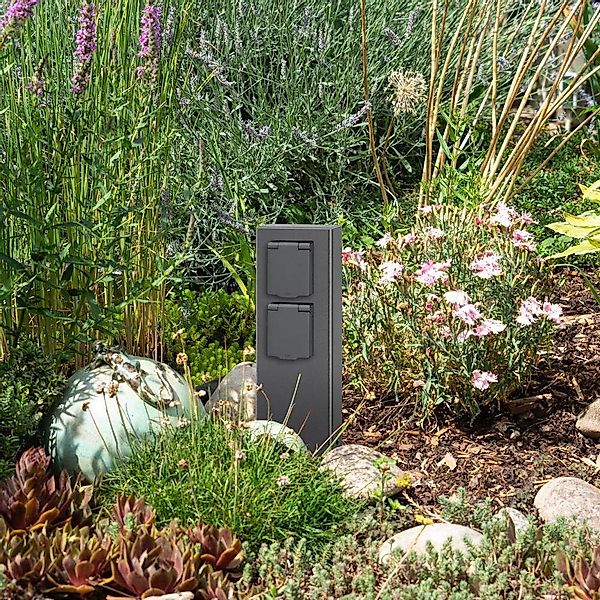 2-Fach Außensteckdose in Graphit günstig online kaufen