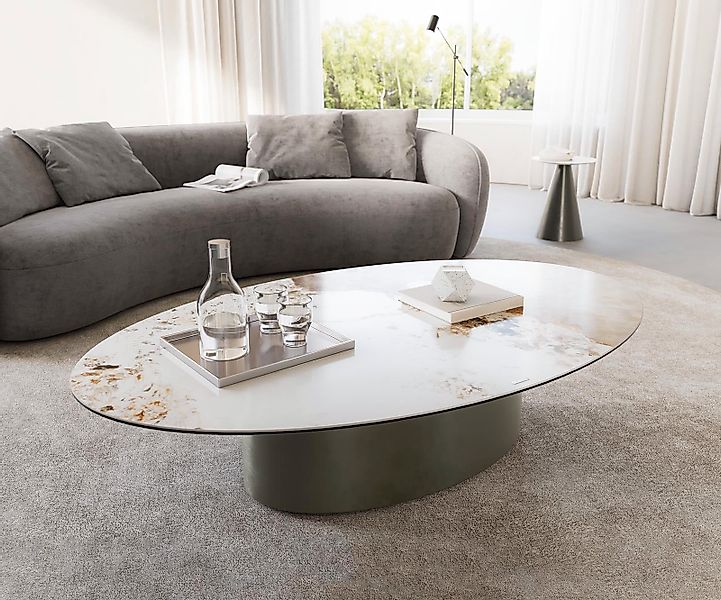 DELIFE Couchtisch Casilda, Keramik Minas Melange Weiß-Beige 150x90 cm Mitte günstig online kaufen