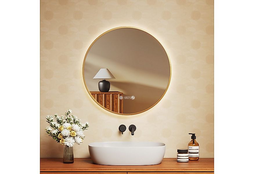 EMKE Badspiegel Rund mit Beleuchtung Gold gebürstet Rahmen (Modell R9, Φ 60 günstig online kaufen