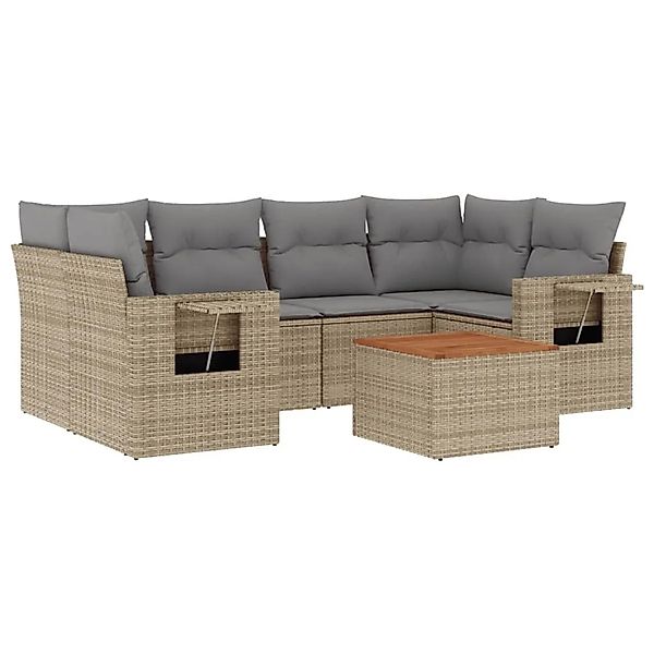 vidaXL 7-Tlg Garten-Sofagarnitur mit Kissen Beige Poly Rattan 3224463 günstig online kaufen