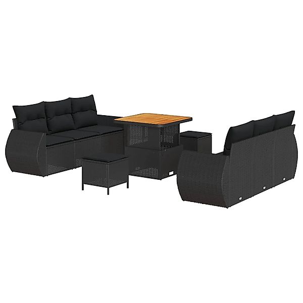 vidaXL Gartensofa-set mit Kissen 9-Tlg Schwarz Poly-Rattan 3363774 günstig online kaufen