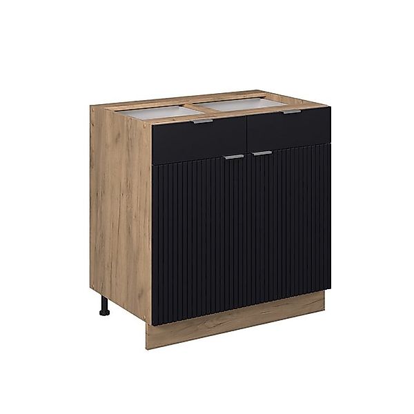 Vicco Küchenunterschrank Fame-Line Schwarz Gestreift 80 cm ohne Arbeitsplat günstig online kaufen