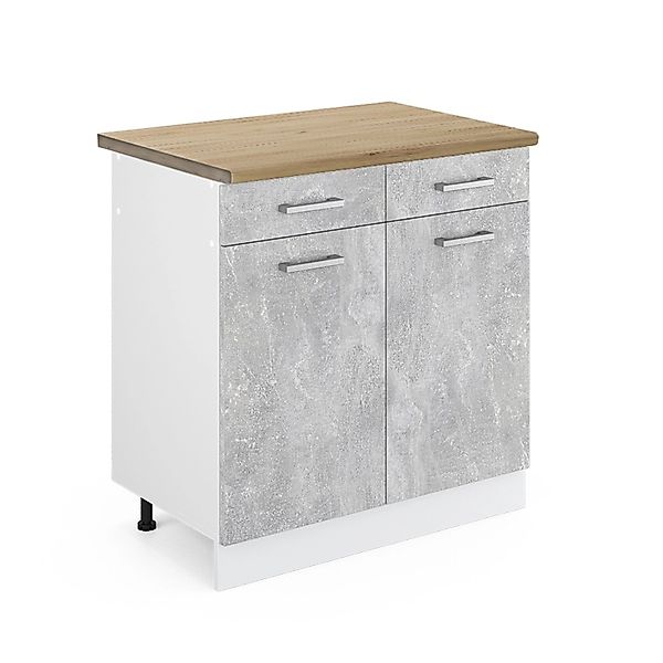 Vicco Küchenunterschrank R-Line Schubladenschrank für die Küche Beton/Weiß günstig online kaufen