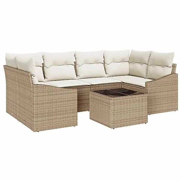 vidaXL Sofa Set mit Kissen 7-Tlg Beige und Creme Poly-Rattan 3346621 günstig online kaufen