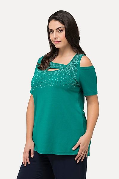 Ulla Popken T-Shirt T-Shirt Ziersteine A-Linie Cut-Outs Halbarm günstig online kaufen