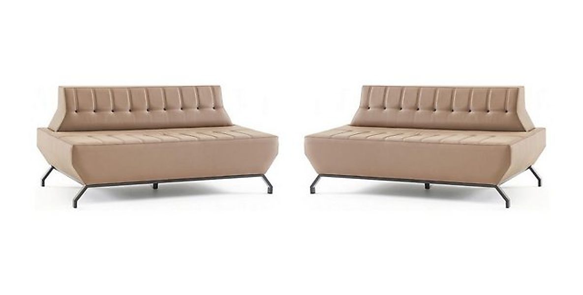 JVmoebel 2-Sitzer Ledersofas Set 2-Sitzer Beige Leder Art Deco Stil Chester günstig online kaufen