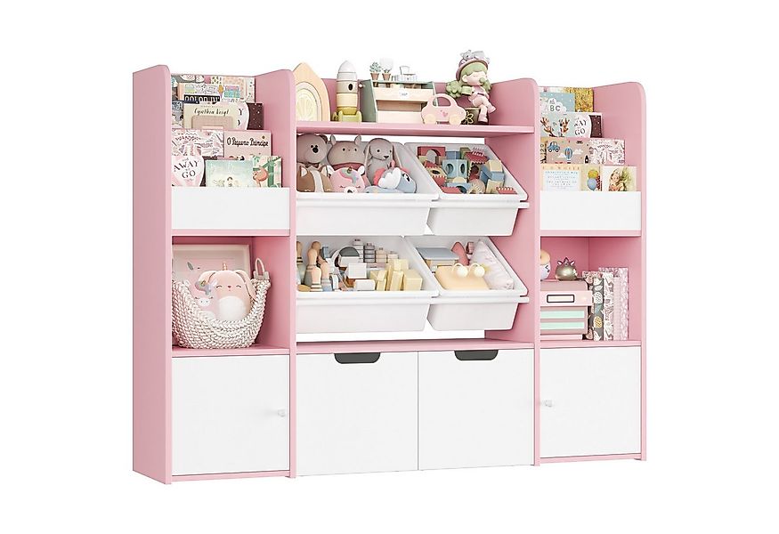 Homfa Spielzeugtruhe Kinderregal mit 2 Schubladen auf Rollen & 4 Boxen Büch günstig online kaufen