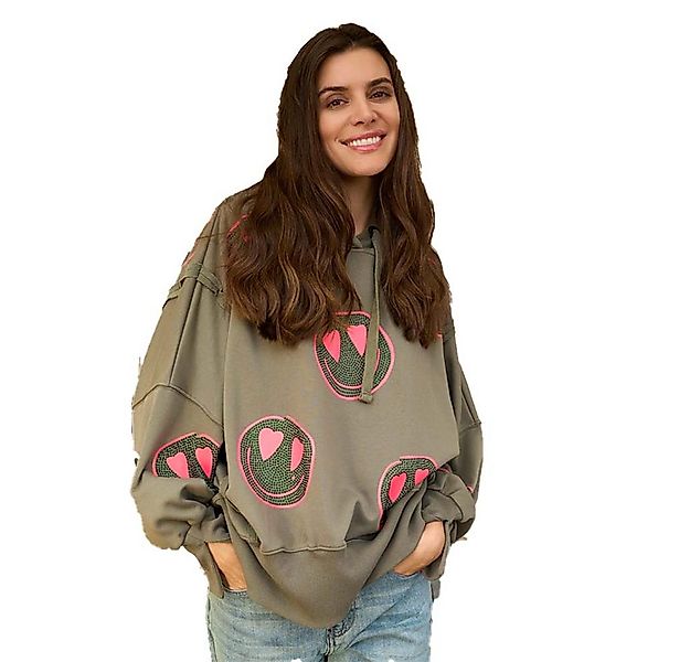 Miss Goodlife Hoodie Miss Goodlife MG12965 Heartface Allover Strass, Olive/ günstig online kaufen