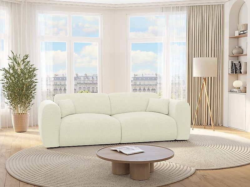 Sofa mit Schlaffunktion 4-Sitzer - Strukturstoff - Beige - POGNI von Maison günstig online kaufen