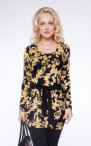 Passioni Stricktunika in Schwarz mit goldenem günstig online kaufen