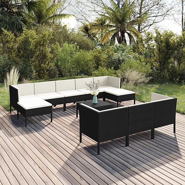 11-tlg. Garten-lounge-set Mit Auflagen Poly Rattan Schwarz günstig online kaufen