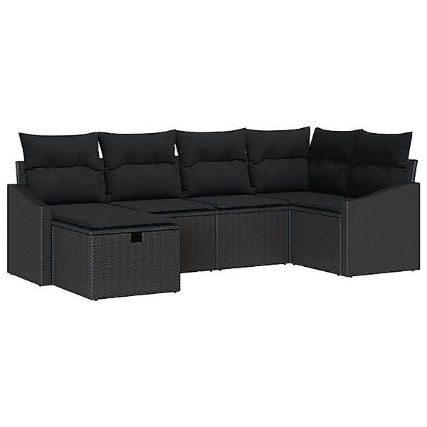 vidaXL Loungesofa 6-teiliges Garten-Sofa-Set mit Kissen Schwarz Poly Rattan günstig online kaufen