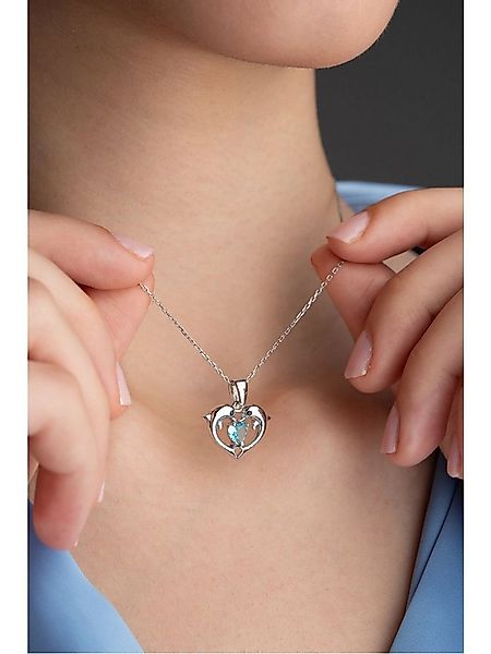 Nisan Ohrring-Set, Delfin Herz Halskette 925 Silber Rhodium Blauer Zirkonia günstig online kaufen