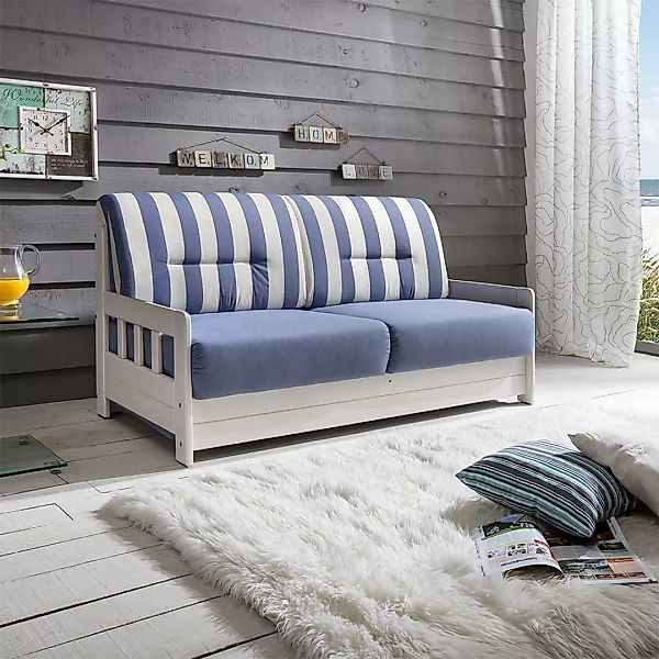Maritimes Sofa mit Schlaffunktion Blau Weiß Streifen Muster günstig online kaufen