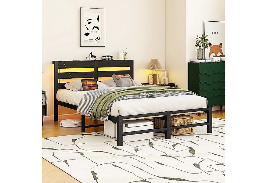 HAUSS SPOLE Bettgestell 120x200cm Metallbett mit LED Beleuchtung Jugendbett günstig online kaufen