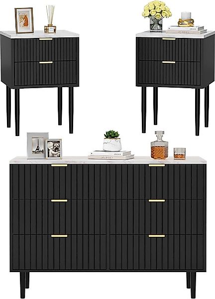 UEV Schlafzimmer-Set, 3er-Set Schlafzimmermöbel in Marmoroptik, günstig online kaufen