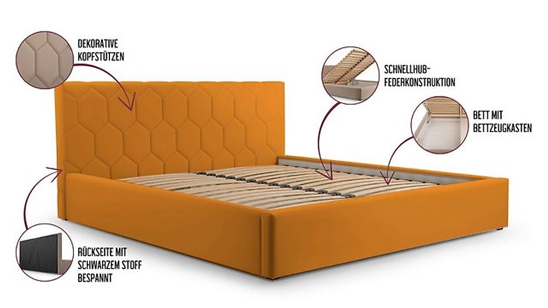 MOEBLO Polsterbett Bett 02 (aus Samt, Doppelbett mit gepolstertem Kopfteil, günstig online kaufen