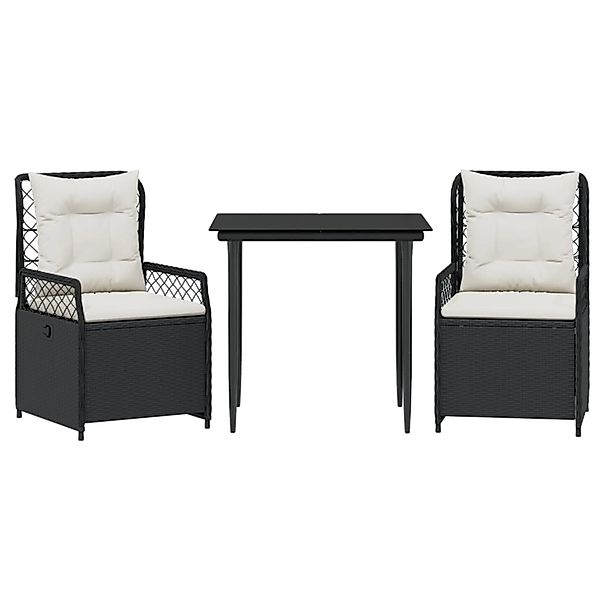 vidaXL 3-Tlg Garten-Essgruppe mit Kissen Schwarz Poly Rattan 3262957 günstig online kaufen